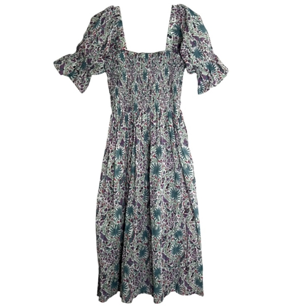 Lilbelle Floral Print Smocked Puff Sleeve Midi Dress Women's Size O/S